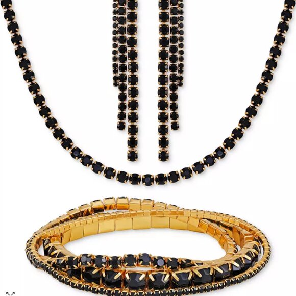 Guess Set Rhinestone Necklace, Stretch Bracelet, Drop Earrings 3Pcs - Picture 1 of 2